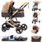 poussette 3 en 1，Combinaison pliable poussette 3 in 1，poussette bebe 0 a 3 ans Housse de pluie, sac Mommy, moustiquaire, accessoires de siège, adaptateur universel