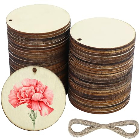 50Pz Dischi Legno Con Foro,Foridischetti Fai Da Te,5cm Compensato Tondo Piccoli Dischi,Palline Natale Legno,Cerchi Ornamenti Per Decorazioni Sottobicchieri Natalizi