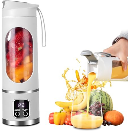 Tragbarer Mixer Smoothie Maker To Go, SGZIOO 450 ML Portable Blender, 12 Klingen, mit LED Display, Kleiner Mixer Für Shakes und Smoothie, Wiederaufladbar Mini standmixer Sport, Reisen, Outdoor