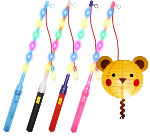 JUNUNDJING 4er LED Laternenstab 40cm, Laternenstab Kinder LED 6 Lichter, Sankt Martin Laterne Kinder Elektrischer Stab, Laternenstäbe für St Martin Laterne, Martinsumzüge, Halloween, Mitgebsel