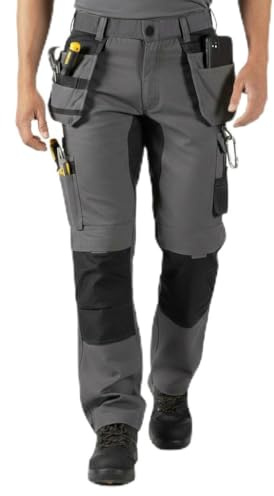 Unbreakable Osprey Men’s Stretch Work Trousers - Multi-Pocket Trade Pants, 2-Way Stretch Panels, Twin Holster Pockets, Reinforced External Top Loading Knee Pad Pockets, Reinforced Hem Grey
