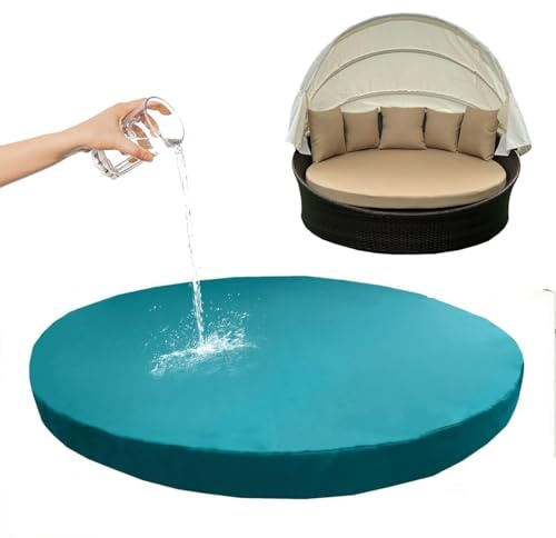 Generisch Runder Tagesbett-Kissenbezug, Outdoor-Matratzenbezug, wasserdicht, Ersatz-Tagesbett-Kissenbezug für Terrassenmöbel, runde Sonnenliege-Matratzenbezüge, nur Bezug,Blue Green