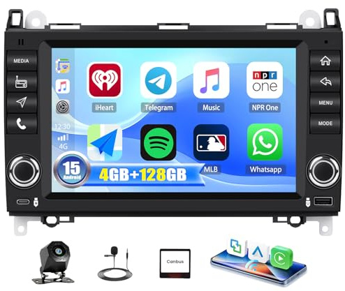 Android 15, 4G+128G GOHHDL Autoradio für Mercedes Benz W169 B200 W639 Viano Vito Sprinter mit Carplay Android Auto, 8 Zoll Touch Bildschirm mit GPS Navi WLAN Bluetooth FM/RDS EQ SWC Rückfahrkamera&MIC