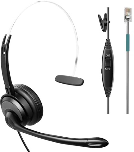 Voistek Casque de téléphone pour téléphones de bureau, casque de téléphone mono avec micro antibruit, casque RJ9 pour téléphones fixes compatibles avec Polycom, Plantronics, Nortel, Toshiba, Mitel