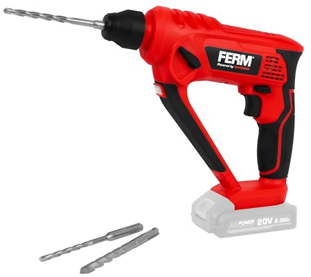 FERM Martillo Perforador a Batería 20V AX-Power SDS-Plus 1.3J – 0-5000 golpes/min – Incluye 3 Brocas SDS (6/8/10 mm) – Sin Batería ni Cargador