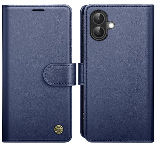 AIMOYU for iPhone 17 Case, Flip Wallet Leather Phone Case with [4 Card Slots] [Kickstand] [RFID Blocking] Magnetic Protective Shockproof Cover for iPhone 17 Phone Case - Blue