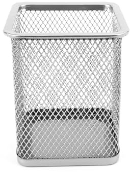 D.RECT KOMO Wire Mesh Pen Holder – Square Desk Organizer for Office Home Workspace – Durable Metal Construction Space Saving Design – Silver