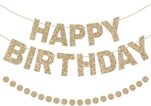 G2PLUS Aufgefädelt Glitzer Happy Birthday Girlande Champagner Gold Set | Girlande Geburtstag mit Kreis Papiergirlande, Champagner Gold Geburtstagsdeko für Kindergeburtstag Erwachsene Mädchen Jungen