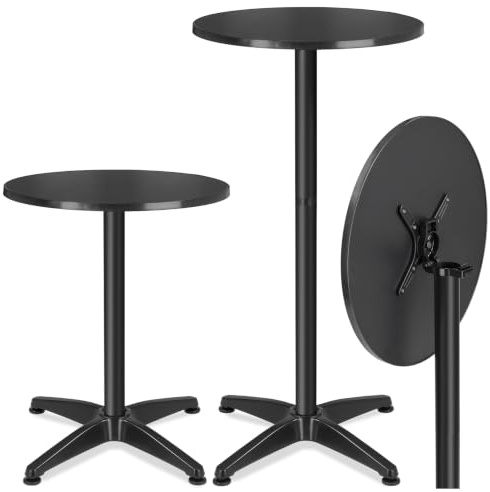 tectake® Aluminium-Bistrotisch wetterfest, klappbar, 2 Aufbauhöhen | Belastbarkeit 60 kg, pflegeleicht, höhenverstellbare Kunststofffüße, Aluminium, 60 x 75 / 115 cm, 2in1, Gartenmöbel, schwarz