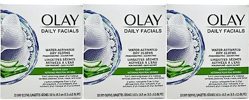 OLAY Daily Gentle Clean 4-in-1 Water Activated Cloths, 33 Ea (Pack of 3)