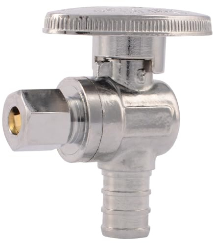 SharkBite 1/2 x 1/4 Inch OD Compression Crimp Angle Stop Valve, Quarter Turn, Brass Plumbing Fitting, PEX Pipe, PE-RT, 23056LF