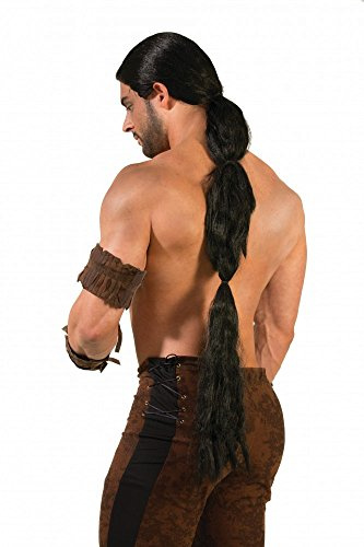 shoperama Schwarze Krieger Perücke mit Zopf für Herren Game of Thrones LARP Dothraki Khal Drogo Kostüm