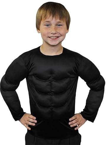enfants Faux poitrine Muscles APPARENTS - Parfait Accessoire déguisement halloween ou pour Super Héros - taille standard et XL - 6 couleurs disponibles: beige/peau , marron, noir, vert, rouge, bleu