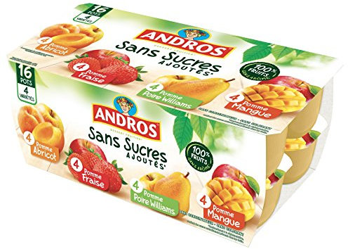 Andros Dessert Fruitier sans Sucres Ajoutés Panaché, 16 x 100g