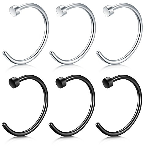 JFORYOU 6 Pcs Nose Hoop Ring 20G 316L Surgical Steel Nose Ring Hoop Body Jewelry Piercing 8mm