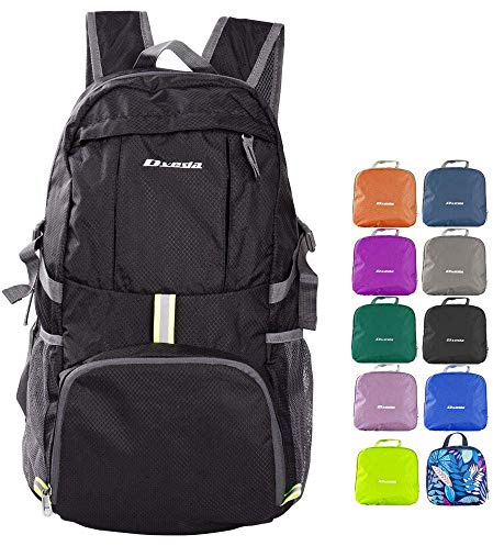 Dveda 35 l leichter verstaubarer Rucksack, wasserdicht, langlebig, Wandern, Reiserucksack, Tagesrucksack, Schwarz, 35L, Klassisch