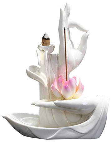 Verus Brûle-encens à refoulement en céramique avec 10 cônes d’encens, forme de feuille de lotus (lotus 6)