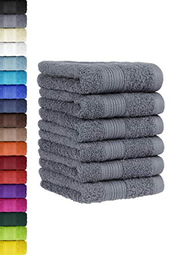 BaSaTex - 6er Pack Handtuch Set für Gäste - Handtücher mit Aufhängeschlaufe aus weicher Baumwolle in 30x50 cm - Gästetücher für die Händereinigung Öko-Tex Standard 100 Zertifiziert - Anthrazit