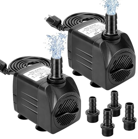 GROWNEER 2 Packs 550GPH Submersible Pump 30W Ultra Quiet Fountain Water Pump, 2000L/H, with 7.2ft High Lift, 3 Nozzles for Aquarium, Fish Tank, Pond, Hydroponics, Statuary