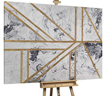 KunstLoft® XXL Gemälde 'Das geheime Gatter' 200x150cm | original handgemalte Bilder | Streifen Abstrakt Grau Gold | Leinwand-Bild Ölgemälde einteilig groß | Modernes Kunst Ölbild
