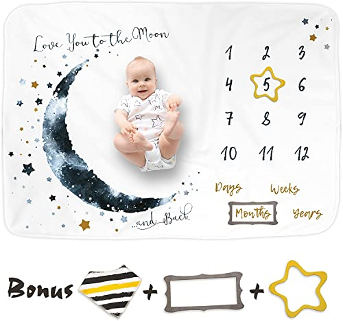 Luka&Lily Baby Meilenstein Monatsdecke - 150 x 100 cm - Fotoshooting Decke für Jungen - Für das Neugeborene oder als Tolle Party Geschenke Sachen - Meilensteine Baby