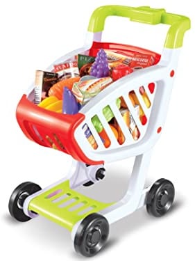 Teorema Giocattoli, Carrello Spesa Bambini, Gioco di Imitazione, Carrello Spesa con 4 Ruote Stabili, Completo di Tanti Accessori e Cibo Giocattolo per Bambini, Altezza 45cm