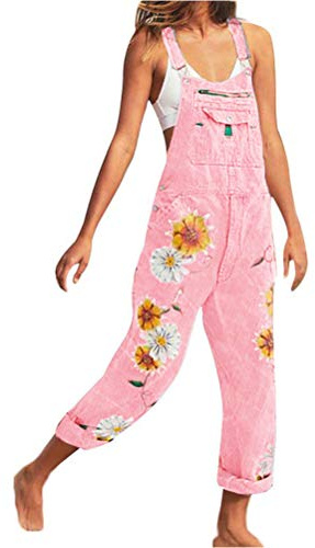 ORANDESIGNE Combinaison Femme Femme Salopette en Jeans Slim Jumpsuit Pantalon Floral Casual Grand Taille pour Printemps Automne