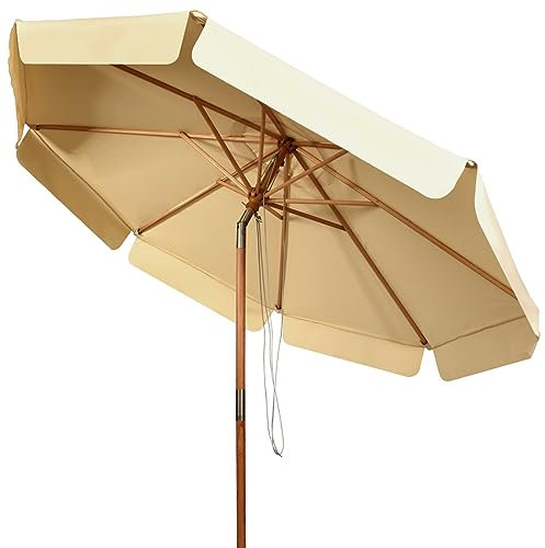COSTWAY Sombrilla de Ø300cm de Madera Parasol de Jardín Inclinable Sombrilla de Manivela para Playa Jardín Piscina Terraza (Beige)
