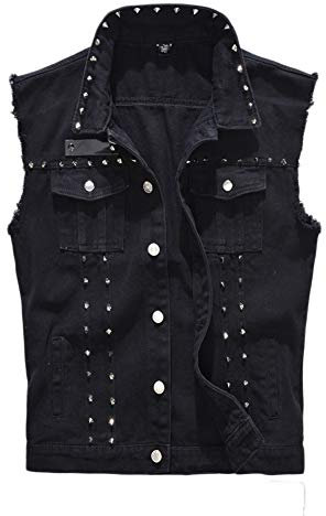 Herren Ärmellose Niet Jeans Weste Fit Beiläufige Cowboy Denim Jacke Weste Slim Fit Beiläufige Weste Jeansjacke Freizeitjacke Denim Vest Jeansweste,Schwarz,S