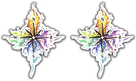 Kramer sticker's shop 2 pk Colorful Compass Rose Sticker for Car Vinyl Decal Window Truck Window Bumper Sticker Laptop Decal Motorcycle Helmet 3 in.