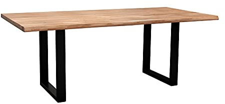 Esstisch TI-0526 Wildeiche U-Gestell Schwarz 140x90-260x100 Baumkante geölt (220 x 100 cm)