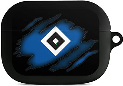 Hülle mit Karabiner kompatibel mit Apple AirPods Pro 1. Generation Case schwarz Schutzhülle mit Schlüsselanhänger Hamburger SV HSV Offizielles Lizenzprodukt