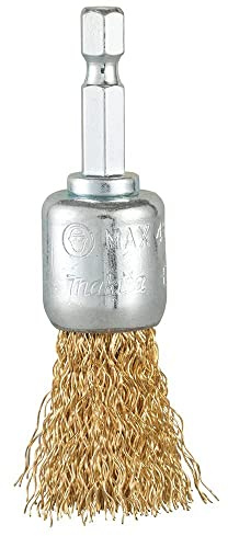 Makita D-73710 Pinselbürste Ø 19 mm, gewellt, vermessingt, 1/4-Sechskantaufnahme, feine Drahtbürste zum Bearbeiten von Holz und Metall