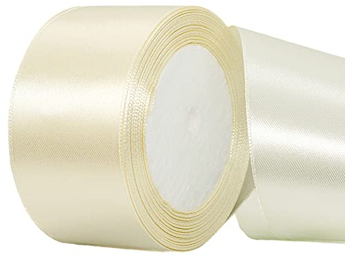 POPOYU Baumwoll Band Rot 5cm,Satinband 5cm Breit,Dekoration Präsent Geschenkband,Geschenkband Breit Cremeweiss für Kleid Hochzeit,Taufe und Geburtstag Geschenke,Satin Dekoband,Deko Band Geschenk