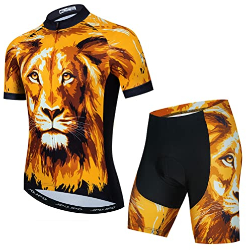 Herren Radtrikot Set Fahrrad Kurzarm Shirt und 3D Kissen Shorts Gepolstert Anzug Radfahren Top, T09, Medium