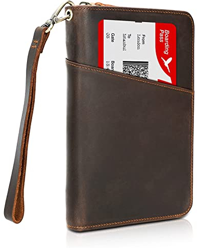 Compalo Leder-Reisepasshülle aus Vollnarbenleder, RFID-blockierend, Familienreisen, Reisepasshülle für 6 Dokumente, Reisepasshülle für 6 Personen, mit YKK-Reißverschluss