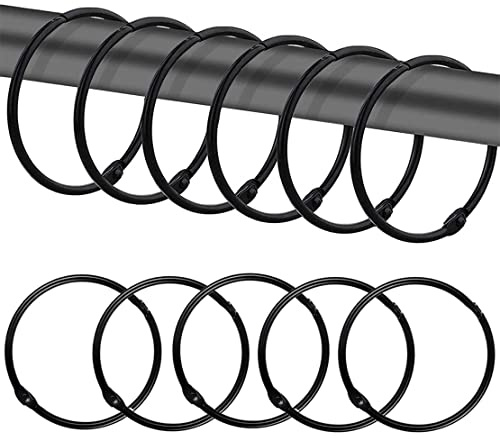 DeryArcle 20 Stück Duschvorhang Ringe, Ringe für Duschvorhang Rund, Duschvorhang Haken, Duschring, Vorhanghaken Metall, für Duschkabinenstange, Badezimmervorhänge (schwarz)