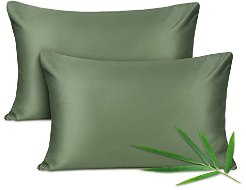 Joyhabit Bambus Kissenbezug 40x60cm, 100% aus Rein Natur, Weich und Seidig für Baby, Vegan und Umweltschützer, Zweier Pack, Moosgrün