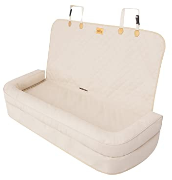 Hundeautositz, Hundebox, Hundebett, Transportboxen, Rückbank, Hundedecke, Hundekörbchen, Katzenbett, für kleine Hunde, 135 x 45 cm, Beige Skaj
