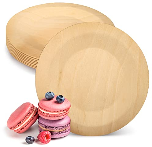 wisefood Lot de 50 assiettes jetables en bois de bouleau - Diamètre : 24 cm - Vaisselle de fête compostable - Biodégradables et stables