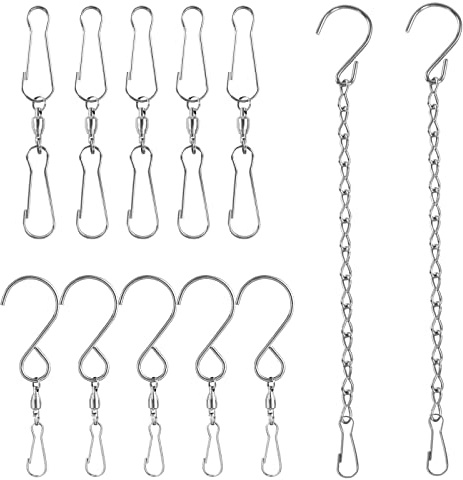 XIACIBDUS Drehbare Haken, 10 Stück Drehbarer Winddichter S-Hakenclip 2 Hängeketten für Vogelfutterspender, Billboard, Kreidetafel, Pflanzgefäß, S-Haken für Dekoration, Partyzubehör