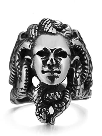 Medusa-Ring für Männer, griechische Mythologie Medusa Schlangenring, Edelstahl nordischen Wikinger Medusa Kopf Ring, Jahrgang Medusa Schlange Totem Amulett Ring, Punk Medusa Schmuck Geschenk (18.9)