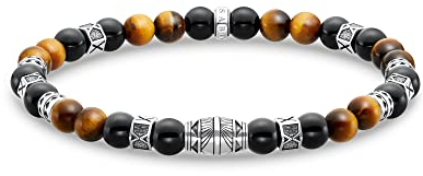 Thomas Sabo Herren Armband mit schwarzen Onyx-Beads und Tigerauge-Beads Silber, aus geschwärztem 925er Sterlingsilber, Länge 19 cm, A2087-507-7-L19