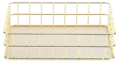 Wire Mesh Basket, Golden Desktop Metal Storage Basket Iron Grid Storage Tray Net Basket Storage Bins for Home Cosmetic Stationery(24.5x16.5x6.5cm)