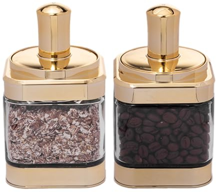 Magnitt Glass Condiment Spice Jars, 2PC Container with Lids and Spoons, Sugar Bowls Seasoning Box Set, Best Spice jar for Your Home, Kitchen, Counter (Gold(11oz/320 ml))