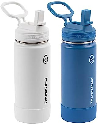 Thermoflask Set of 2 16 oz Stainless Steel Bottles (White/Blue)