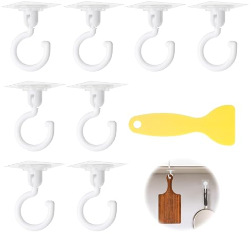Lonimia Drehen Klebehaken, 8 Stück 360° Drehbar Deckenhaken, Haken Selbstklebend Deckenhaken, Klebehaken Transparent Wasserdicht Wandhaken, 5kg Belastung Magische Haken für Küche Büro Schlafzimmer