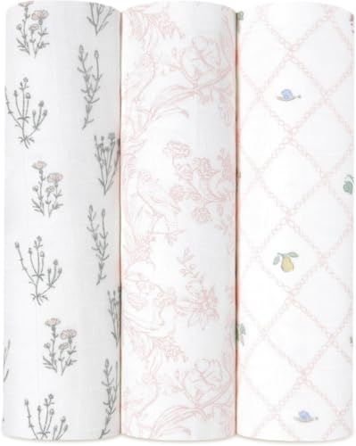 aden + anais Seidig weiche Wickeldecke, Boutique-Musselin-Decke für Mädchen und Jungen, Baby-Wickeltuch, ideales Wickelset für Neugeborene und Kleinkinder, 3 Stück, französisches Blumenmuster