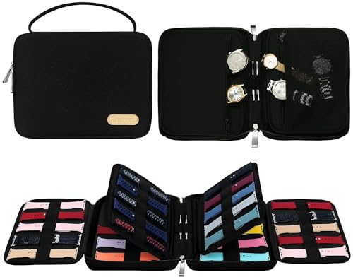 SaiDuoDuo Uhrenarmband Fall, Uhrenarmband Organizer für Frauen, halten 40 Uhrenarmbänder Portable Organizer Tasche kompatibel mit Apple Watch Band Zubehör,Schwarz