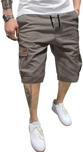 YAOHUOLE Cargo Hommes Taille Elastique Hommes Shorts Bermudas Cargo Slim Fit Militaire Short Gris 2XL